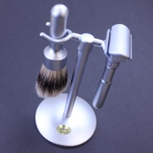 Merkur Futur Satin Chrome Plated Razor Brush and Stand Set