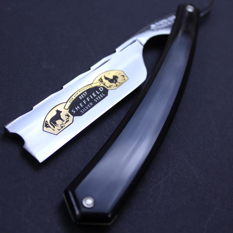 TI 7/8 Black Horn Chevron Spine Hook Nose Fox & Rooster Razor