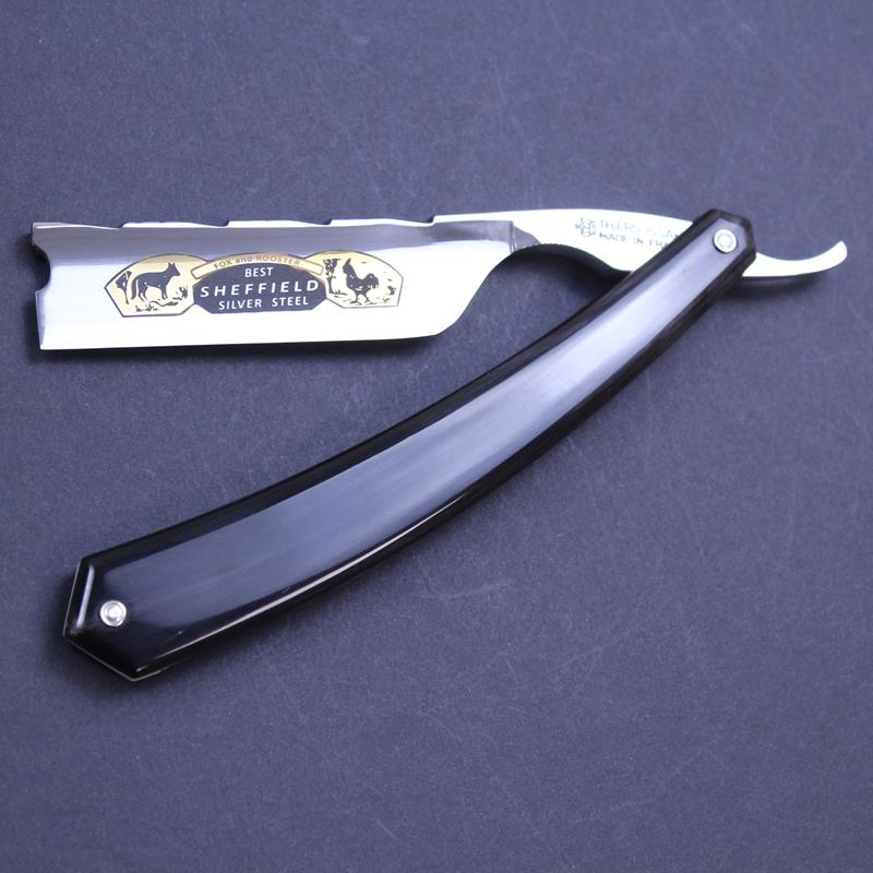 TI 7/8 Black Horn Chevron Spine Hook Nose Fox & Rooster Razor - Image 3