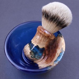 Burl Wood Indigo Blue Shave Bowl and Silvertip Badger Brush