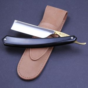 Thiers Issard Black Horn 7/8 Razor with Gilt Spine