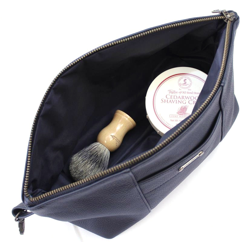 Large Owen Barry Leather Washbag in Black - Image 4