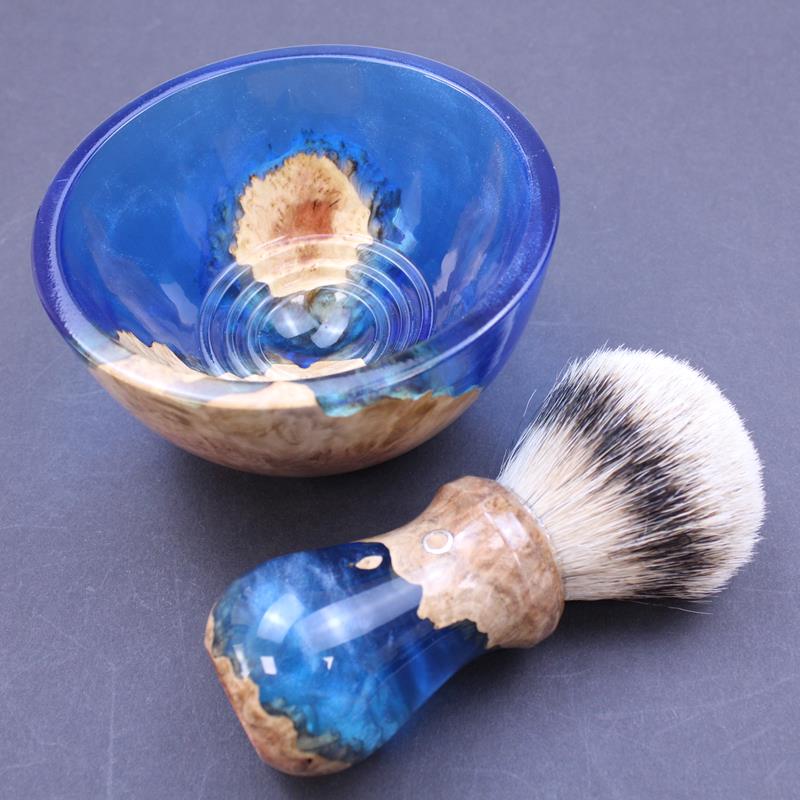 Burl Wood Indigo Blue Shave Bowl and Silvertip Badger Brush - Image 7