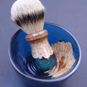 Burl Wood Blue Shave Bowl and Silvertip Badger Brush