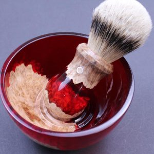 Burl Wood Red Shave Bowl & Brush Set