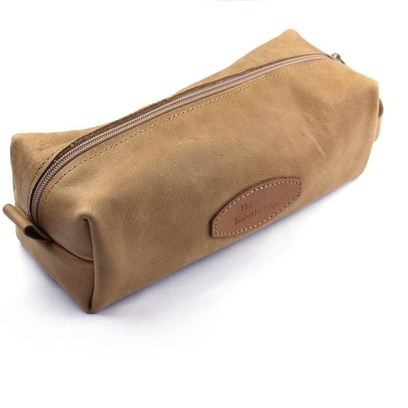 Invisible Edge Tan Calf Leather Wash Bag