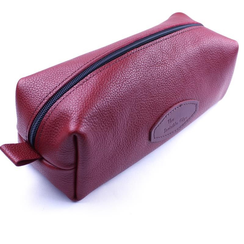 Invisible Edge Red Calf Leather Wash Bag