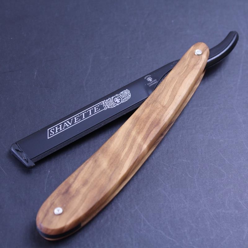 Dovo Shavette in Black Aluminium and Olive Wood