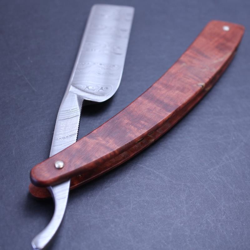 Boker Damascus Razor with Curly Birch Scales